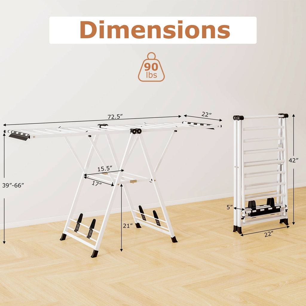 72.5 Inches Clothes Drying Rack with Height Adjustable Wings