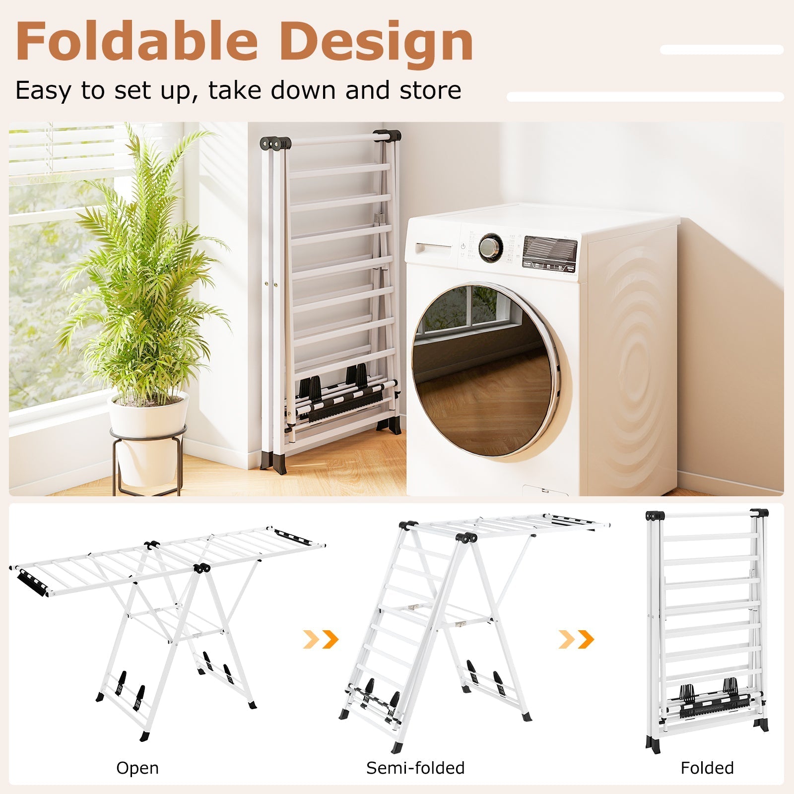 72.5 Inches Clothes Drying Rack with Height Adjustable Wings