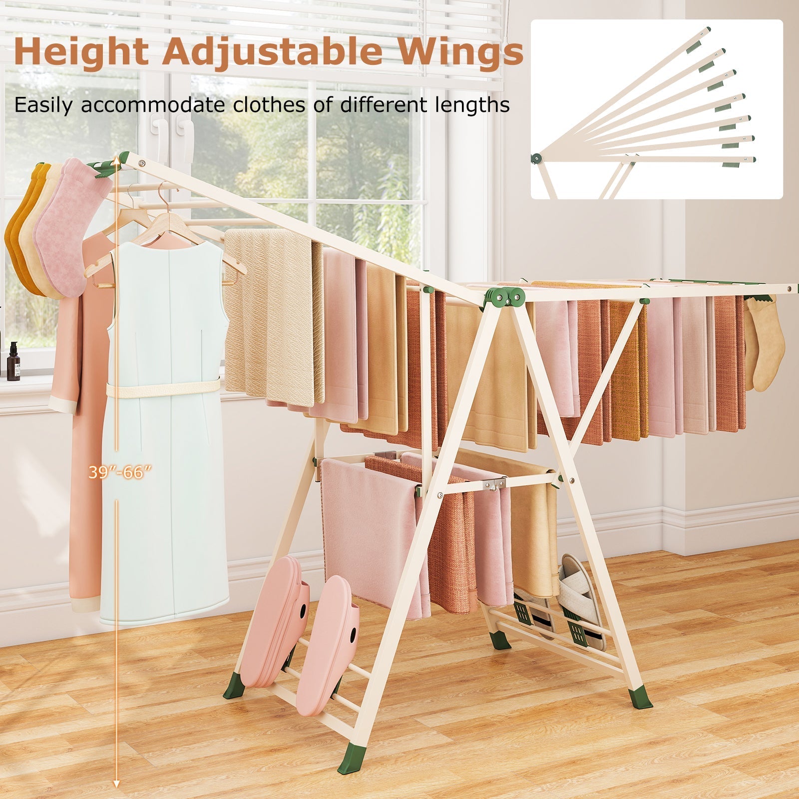 72.5 Inches Clothes Drying Rack with Height Adjustable Wings