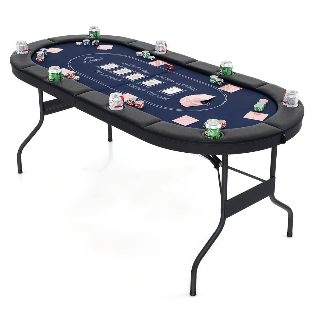 72 Inch Foldable Poker Table for 8 Players Portable Oval Card Board Game Table