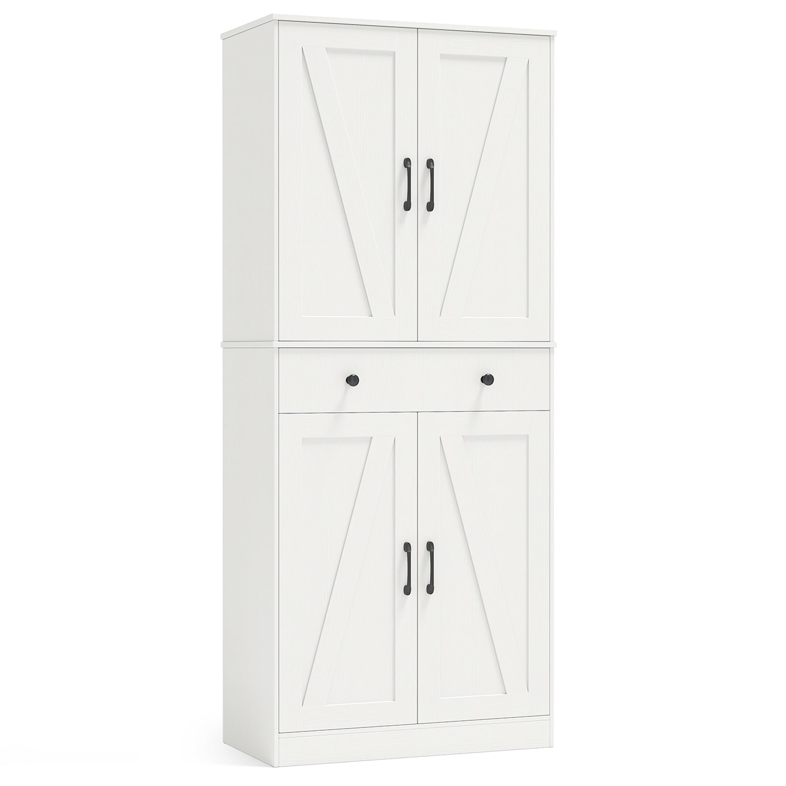 72 Inch Tall Modern Farmhouse Cupboard Cabinet with 4 Barn Doors