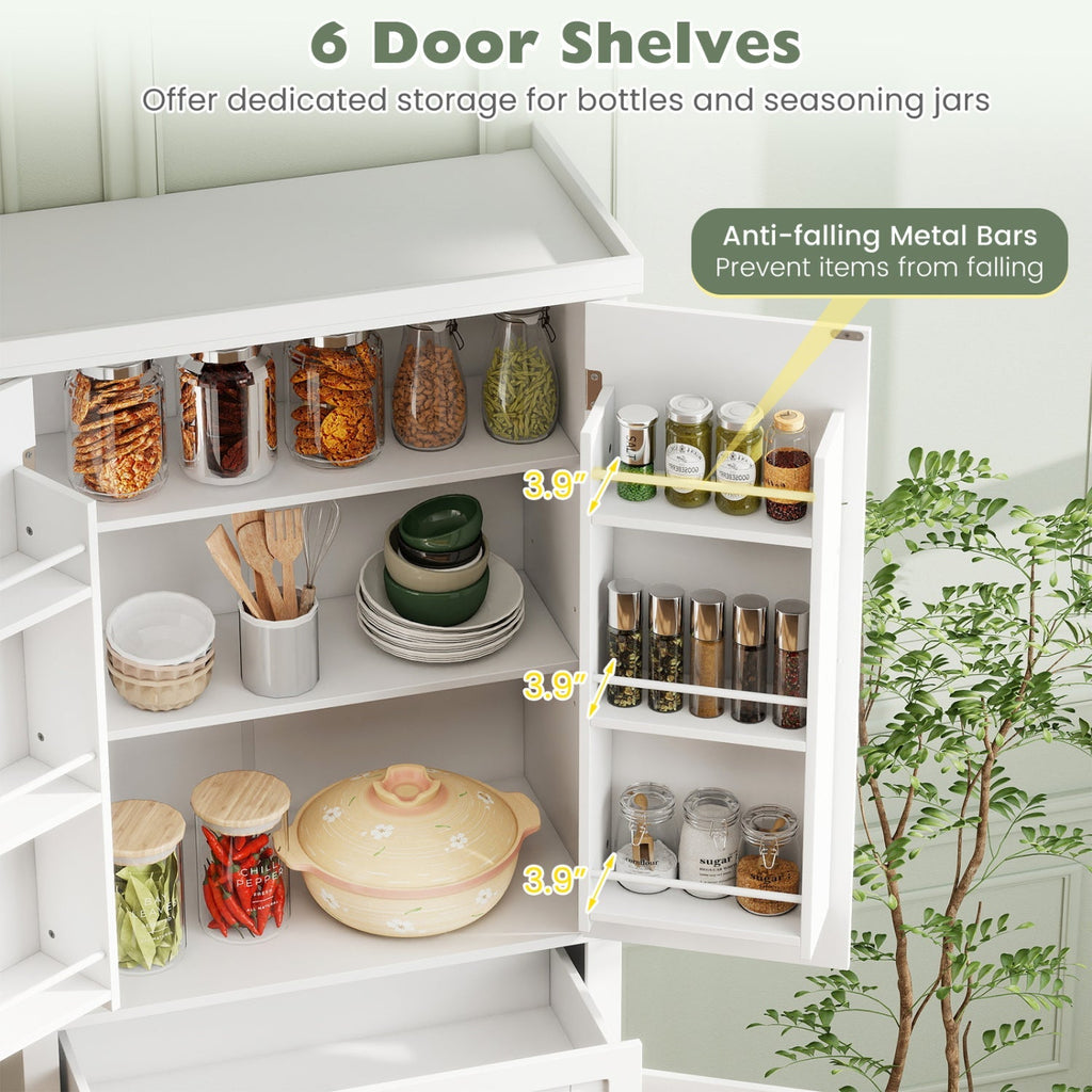 72" Tall Kitchen Pantry Cabinet with 4 Fluted Doors - White