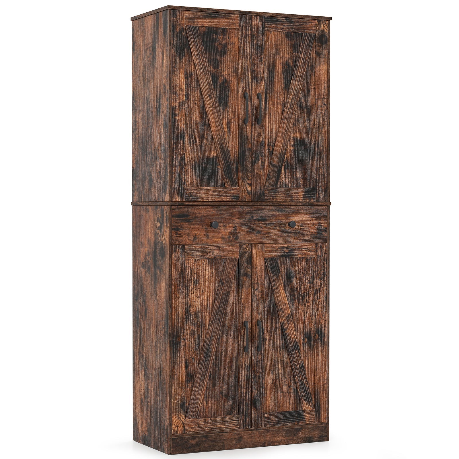 72 Inch Tall Modern Farmhouse Cupboard Cabinet with 4 Barn Doors