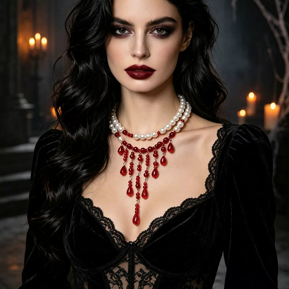 Halloween Teardrop Beaded Double Layered Necklace