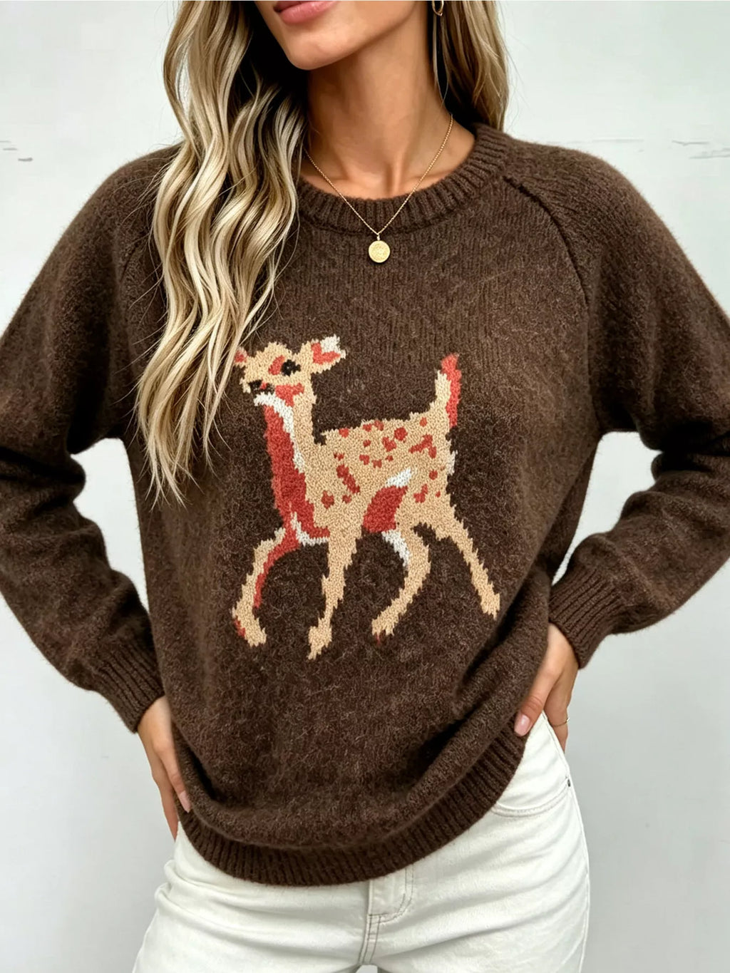 Deer Pattern Raglan Sleeve Sweater