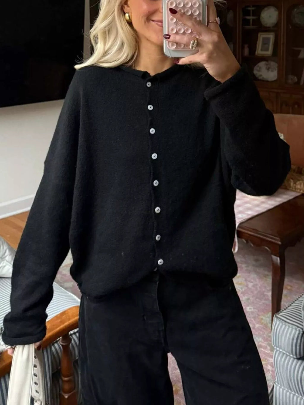 Button-Down Dropped Shoulder Cardigan