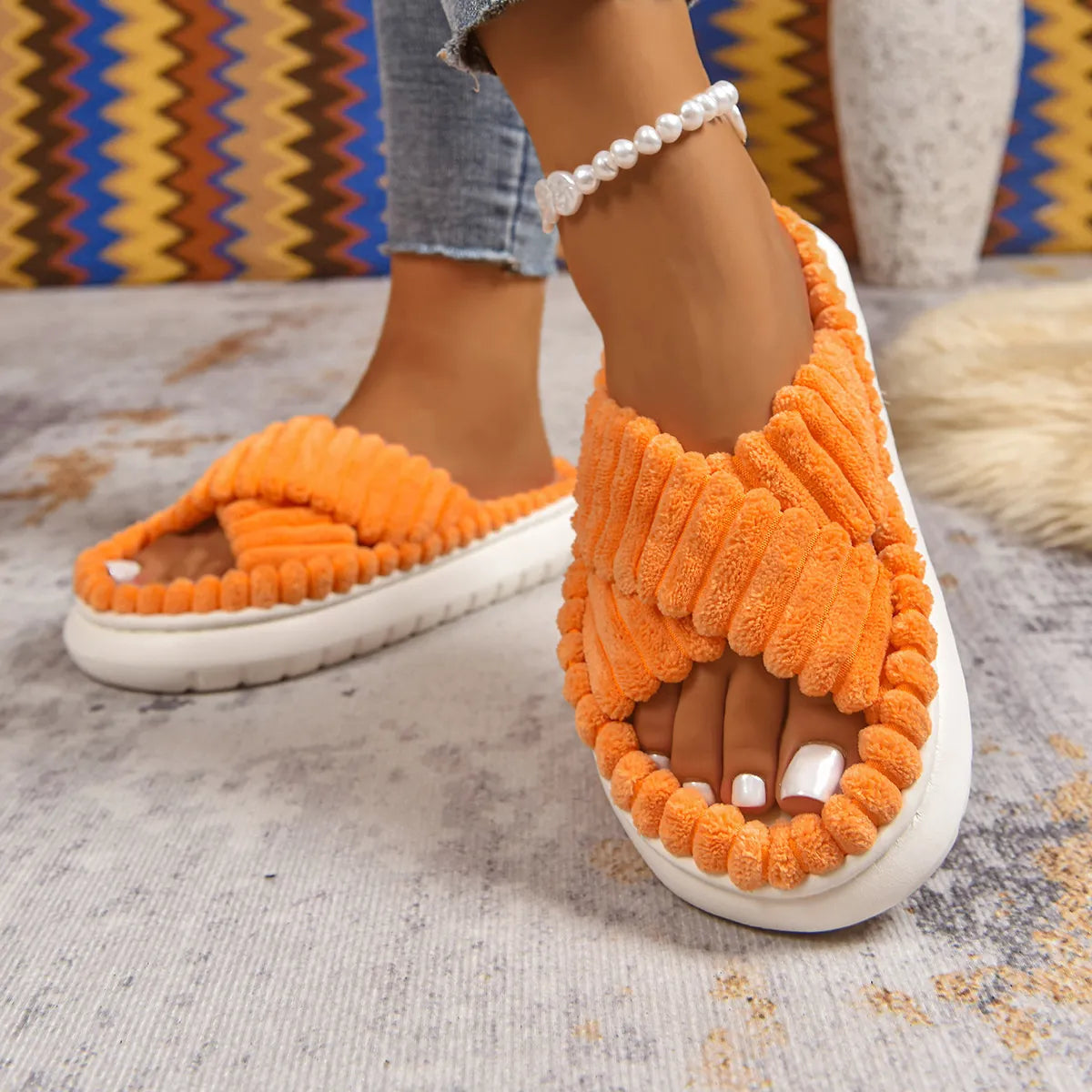 Crisscross Open Toe Platform Slippers