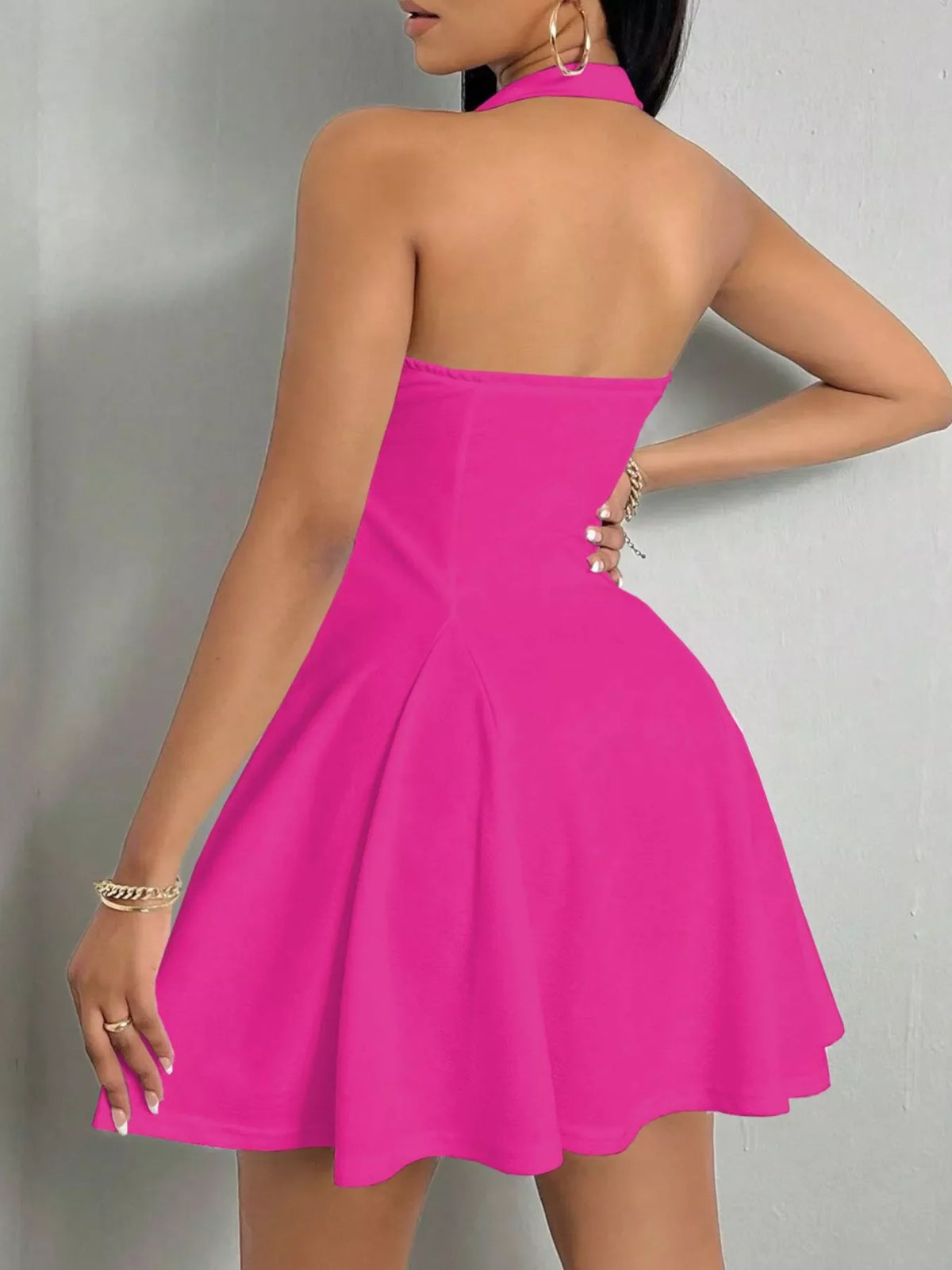 Halter Neck Sleeveless A-Line Mini Dress