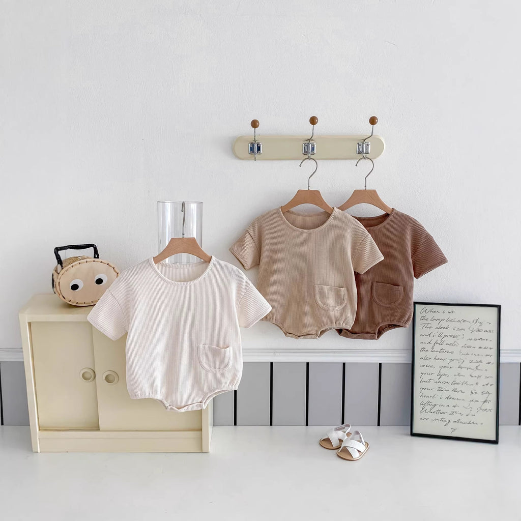 Babys Simple And Comfortable Waffle-knit Short-sleeve Onesie