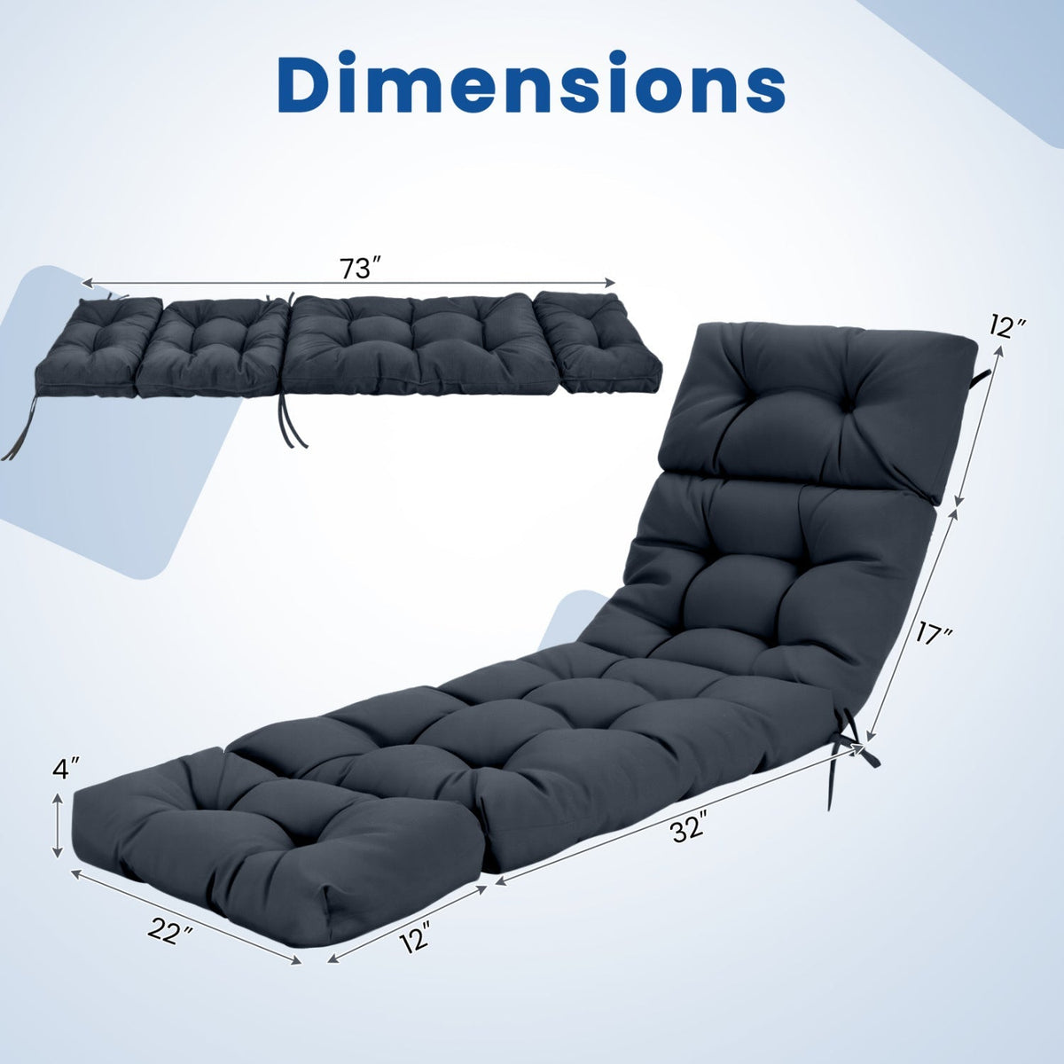 Outdoor Lounge Chaise Cushion Set of 2 - 73x22 Inch High Back