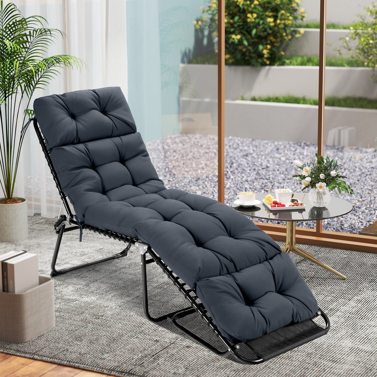 Outdoor Lounge Chaise Cushion Set of 2 - 73x22 Inch High Back