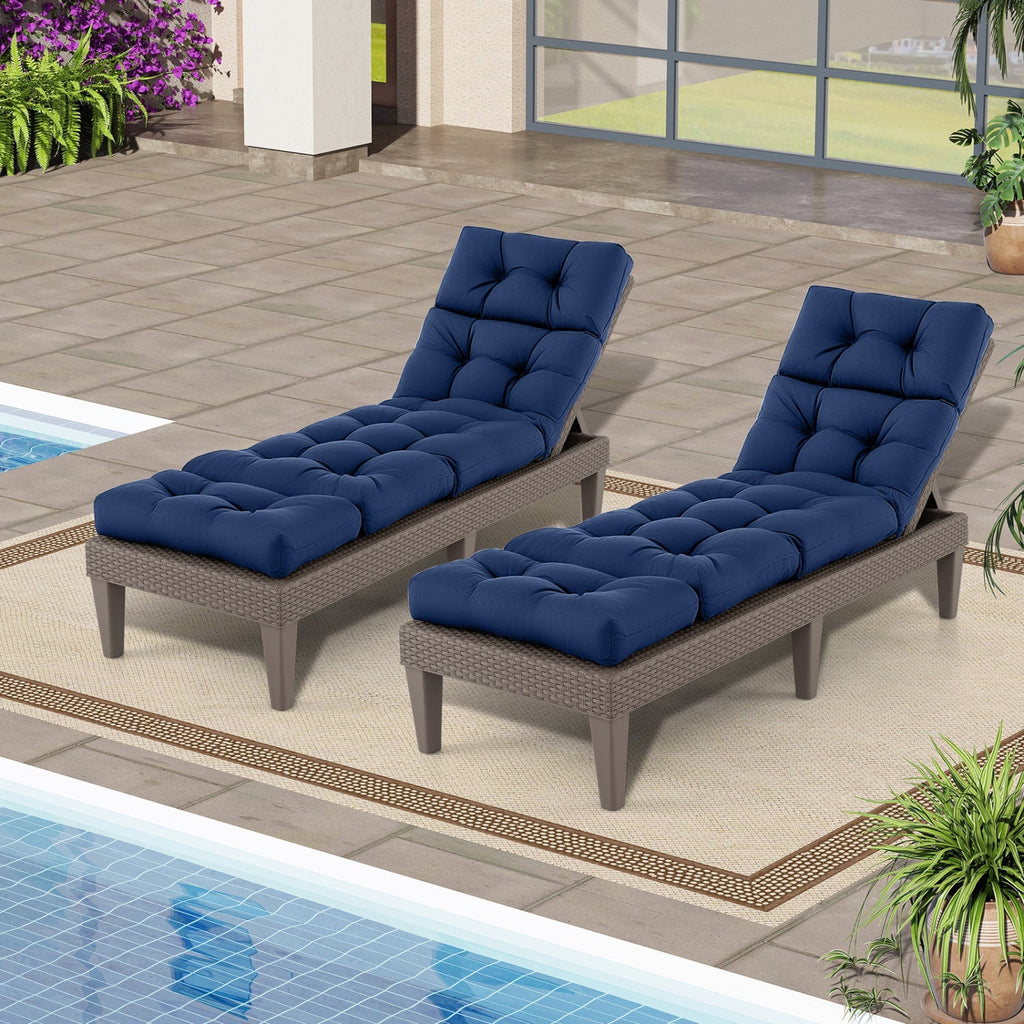 Outdoor Lounge Chaise Cushion Set of 2 - 73x22 Inch High Back