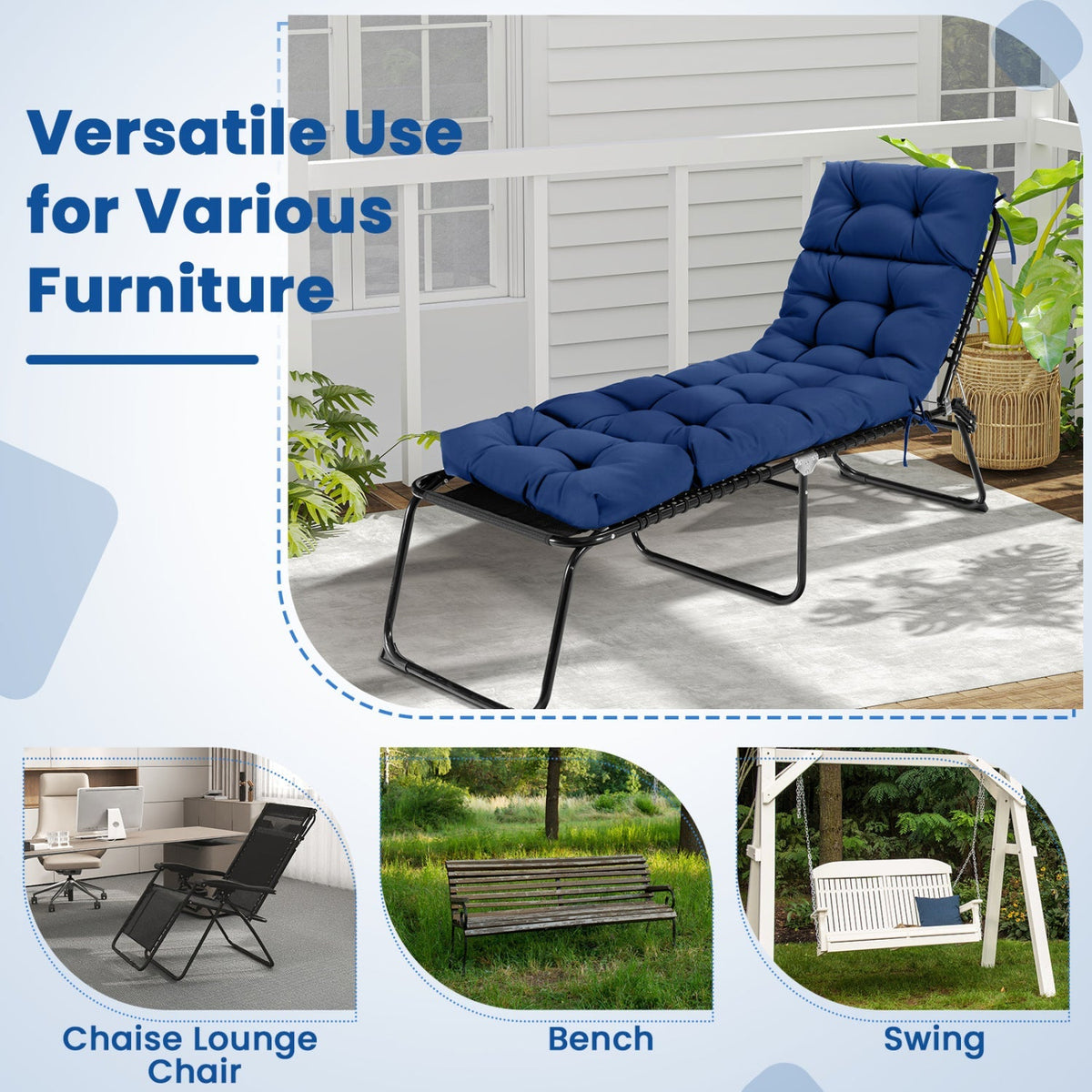 Outdoor Lounge Chaise Cushion Set of 2 - 73x22 Inch High Back