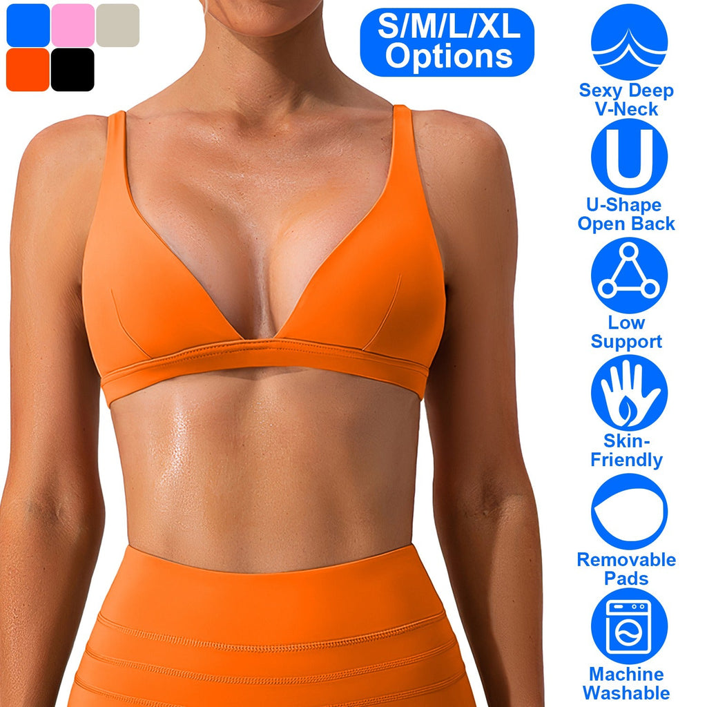 Women Deep V-Neck Sports Bra for Gym - Low-Impact Comfort