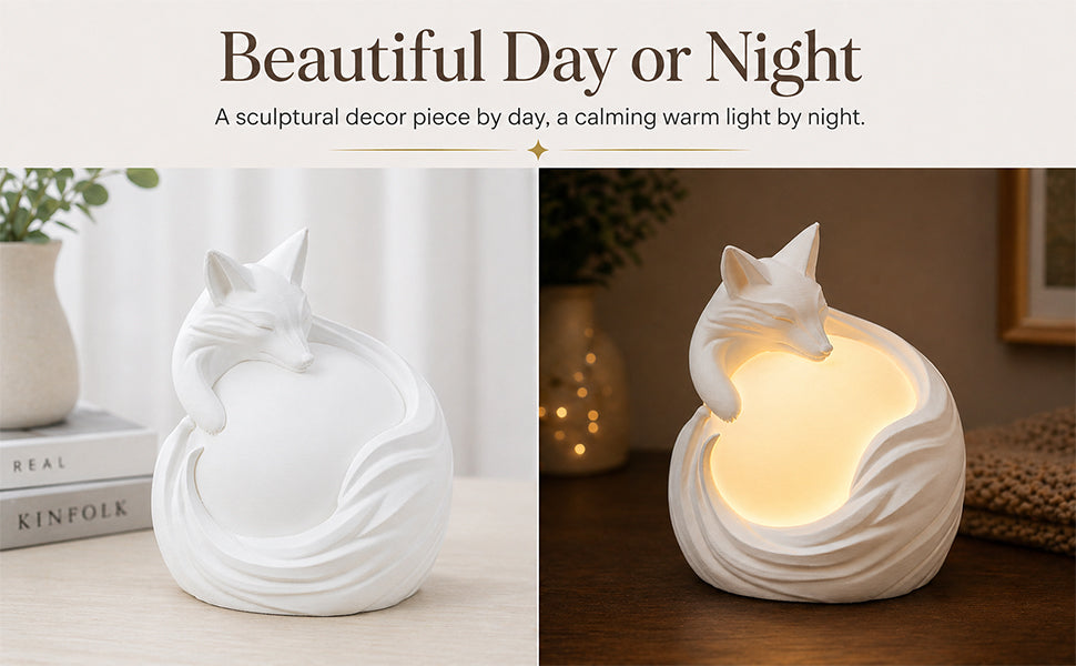 3D Printed Fox Ambient Table Lamp, Warm Glow Decorative Night Light, Sculptural Fox Desk Lamp For Bedroom Bookshelf Home Decor