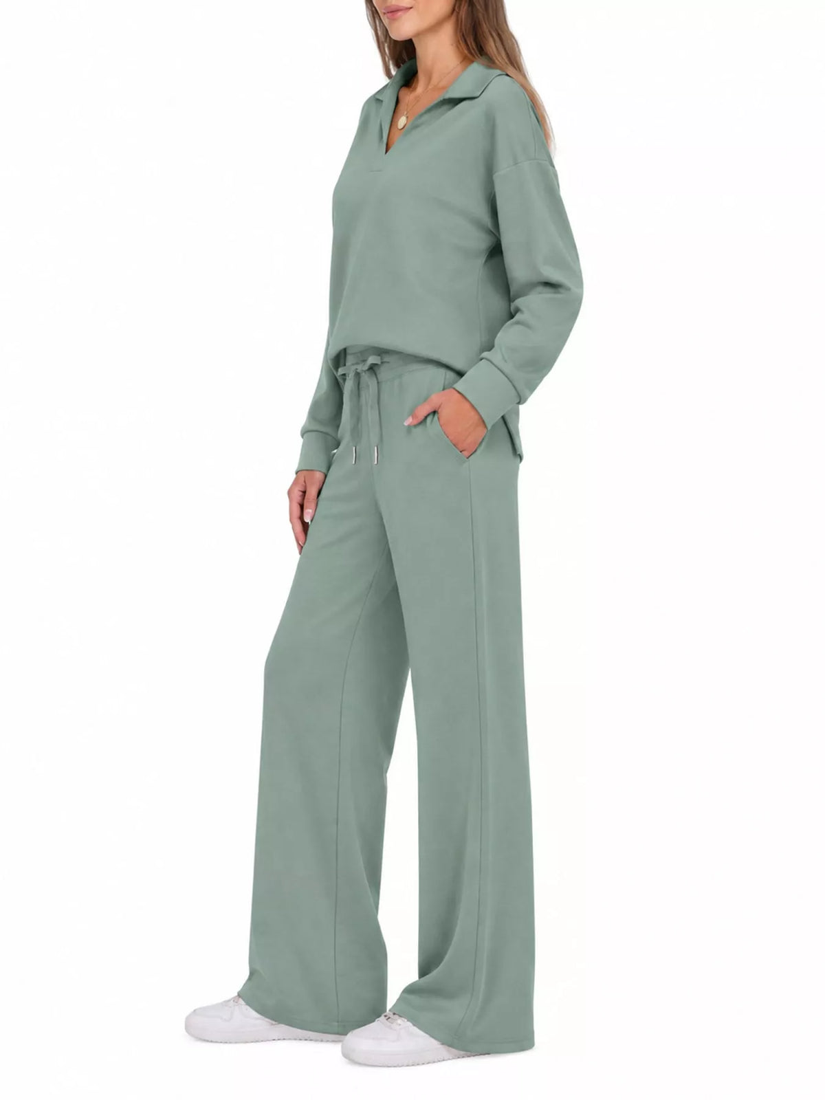 Dropped Shoulder Top and Pants Set