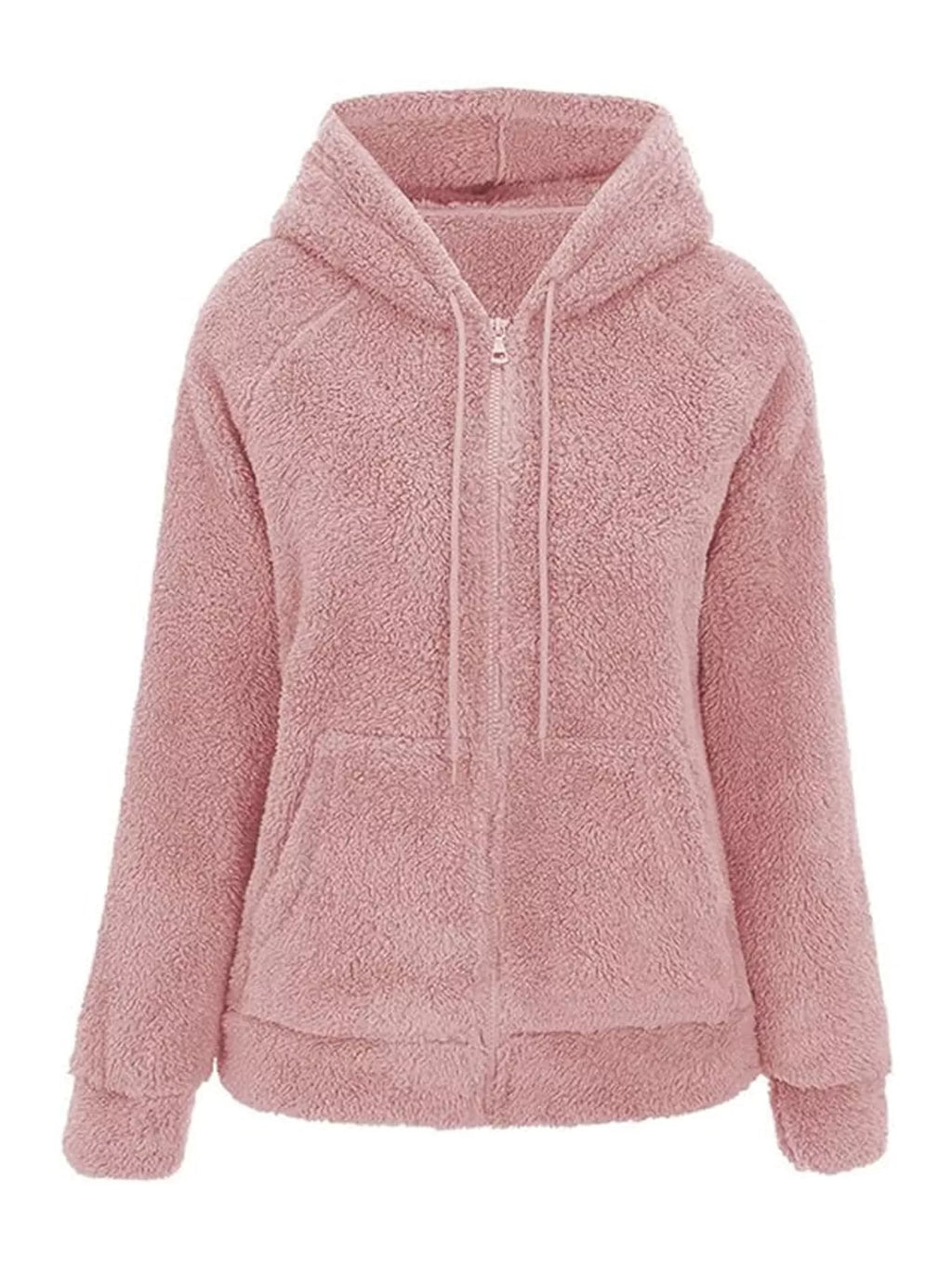 Drawstring Sherpa Zip-Up Hoodie