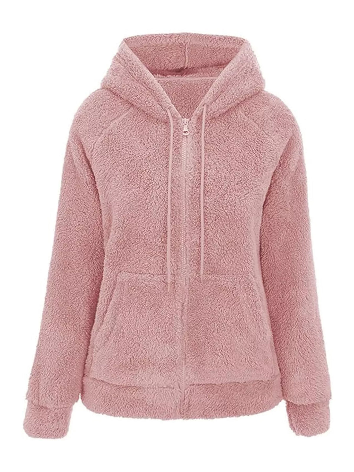 Drawstring Sherpa Zip-Up Hoodie