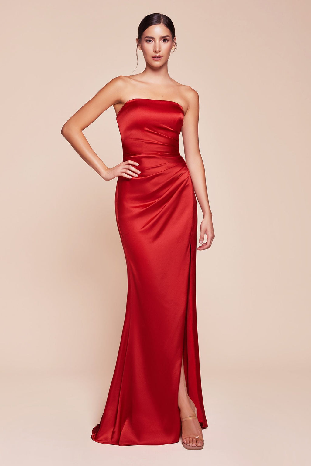 Ladivine 7451 Dress Strapless Satin Gown with Sash