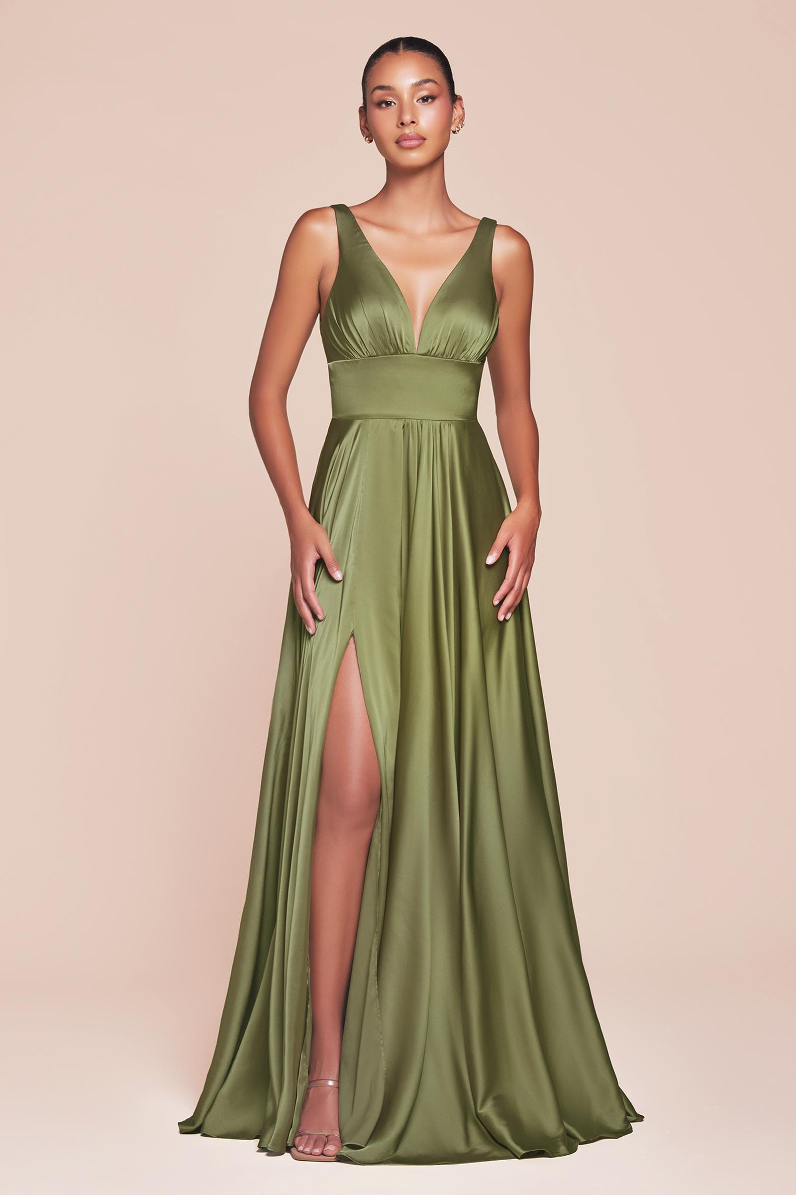 Ladivine 7469 Long Formal Evening Satin Dress with Slit