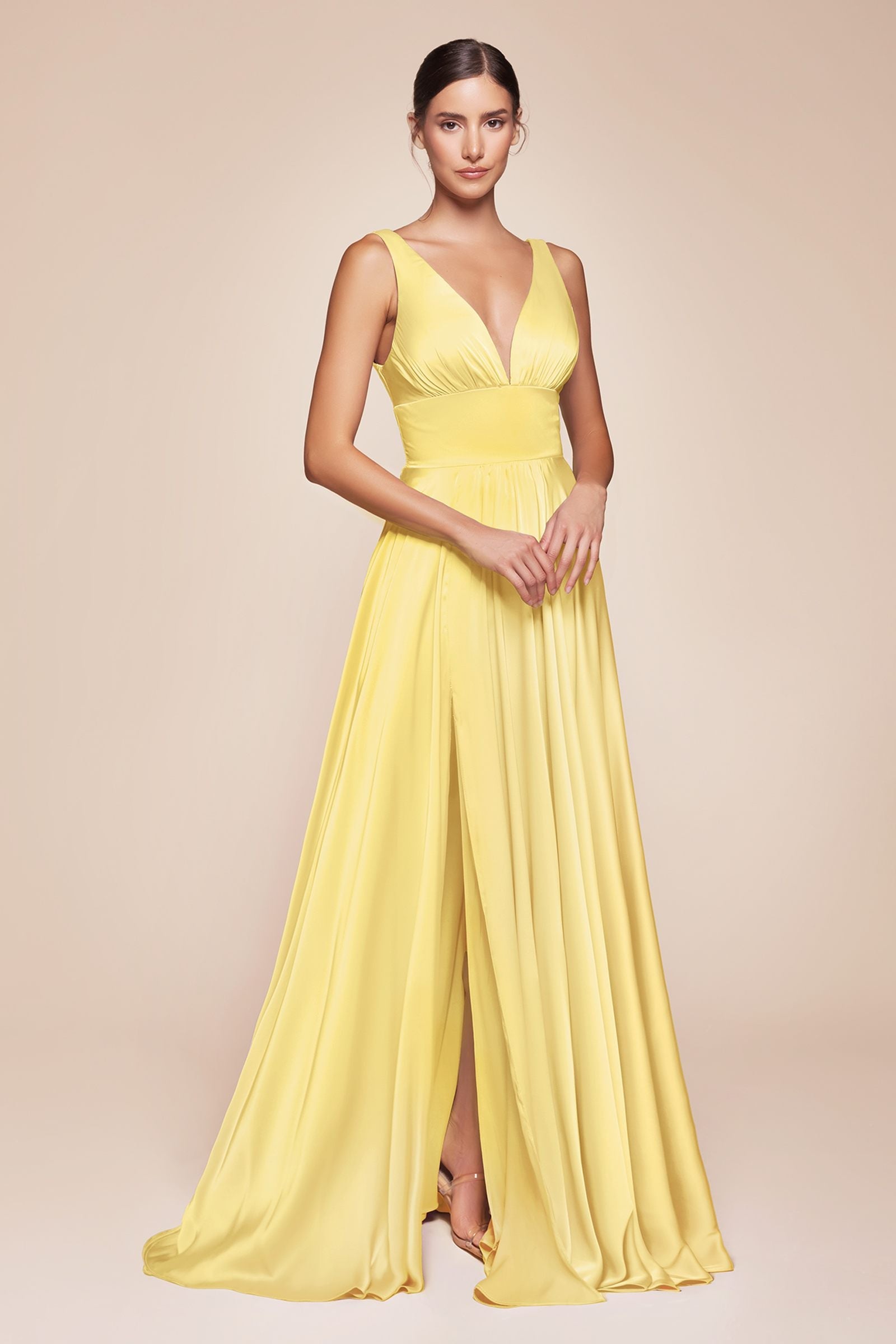 Ladivine 7469 Long Formal Evening Satin Dress with Slit