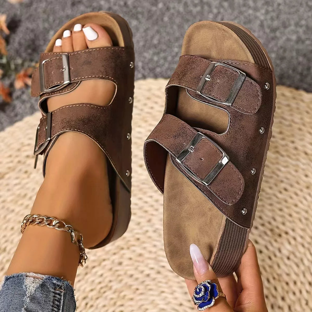 Double Buckle Open Toe Platform Sandals