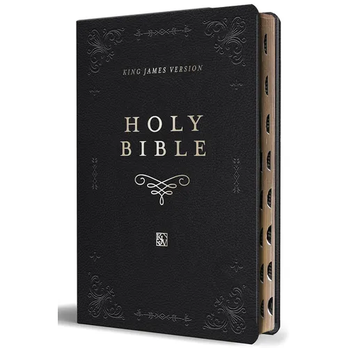 KJV Holy Bible, Giant Print Thinline Large Format, Black Premium Imitation Leather with Ribbon Marker, Red Letter, and Thumb Index - Bonded Leather
