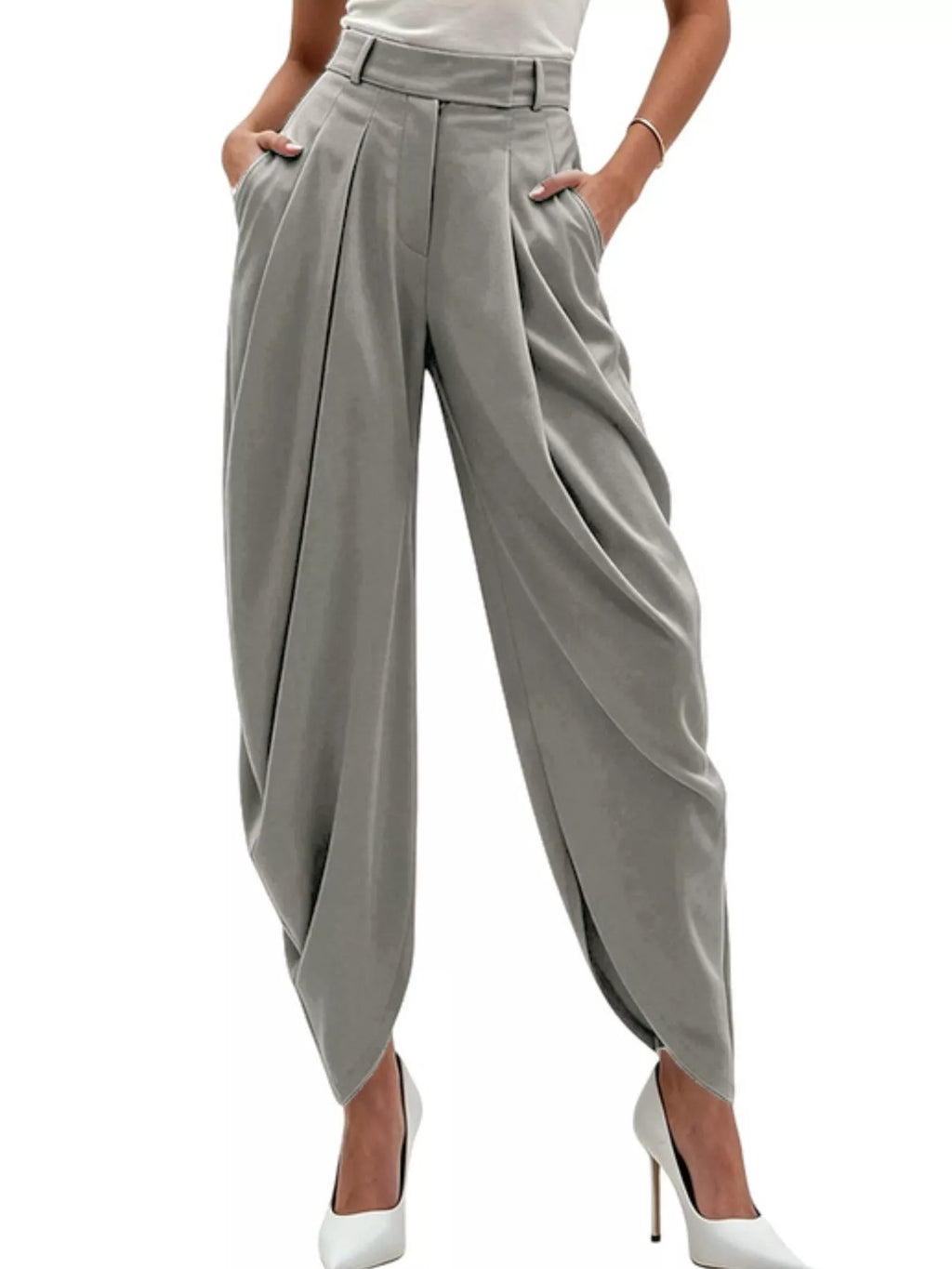 High-Waisted Pleated Drape Pants