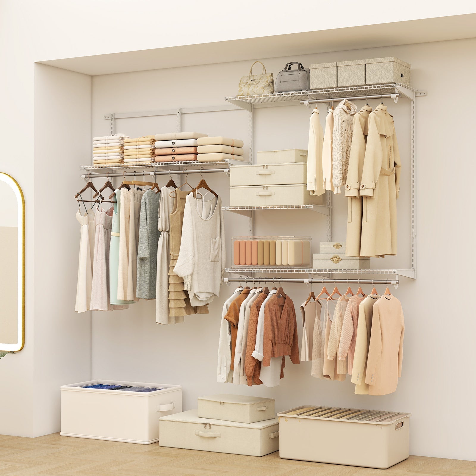Closet System 4-8 FT Wall-Mounted Closet Shelves and Rod