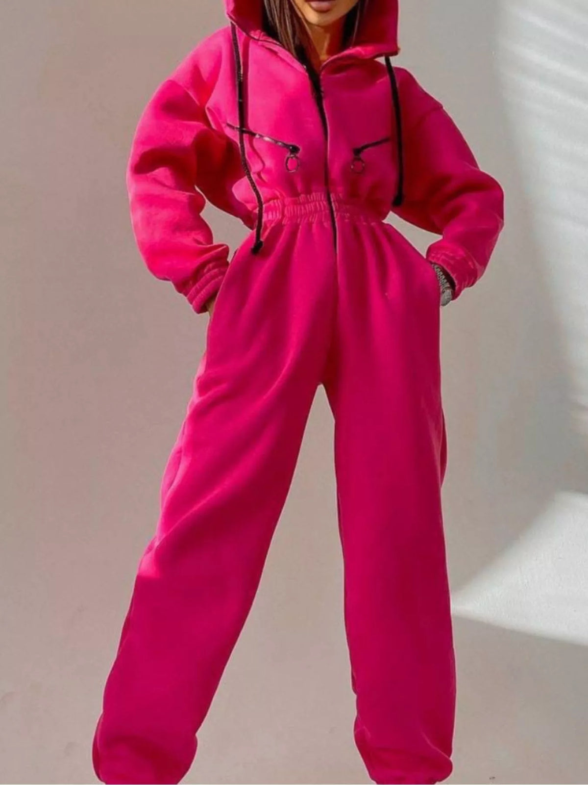 Zip Front Dropped Shoulder Jumpsuit