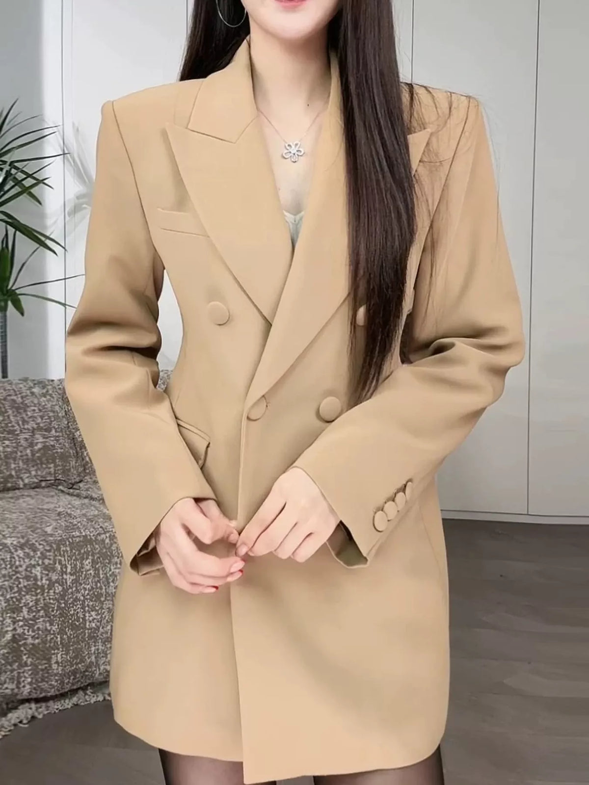Full Size Double-Breasted Slim-Fit Blazer Plus Size