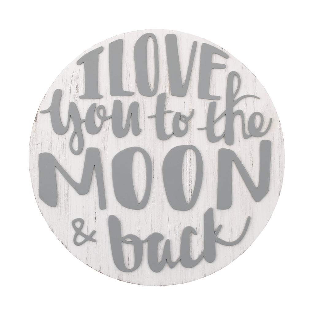 Little Love by NoJo Love you to the Moon and Back Grey and White Round Wood Nursery Wall Decor