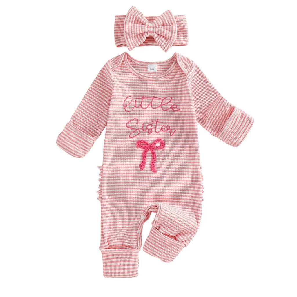 European And American Infant Lettered Embroidered Romper With Bow Ties