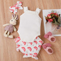 Girls' Fashion Sling Pit Striped Harness Printed Shorts Set