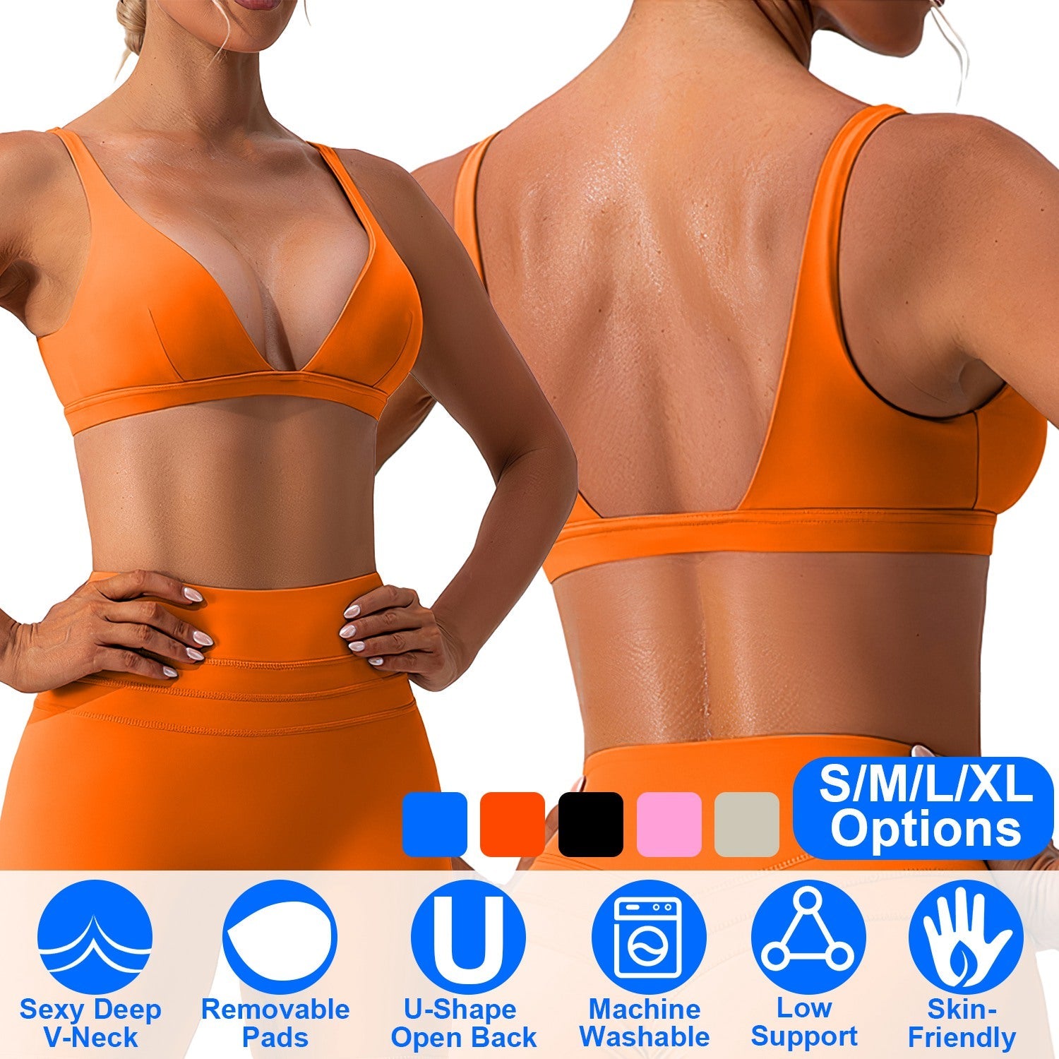 Women Deep V-Neck Sports Bra for Gym - Low-Impact Comfort