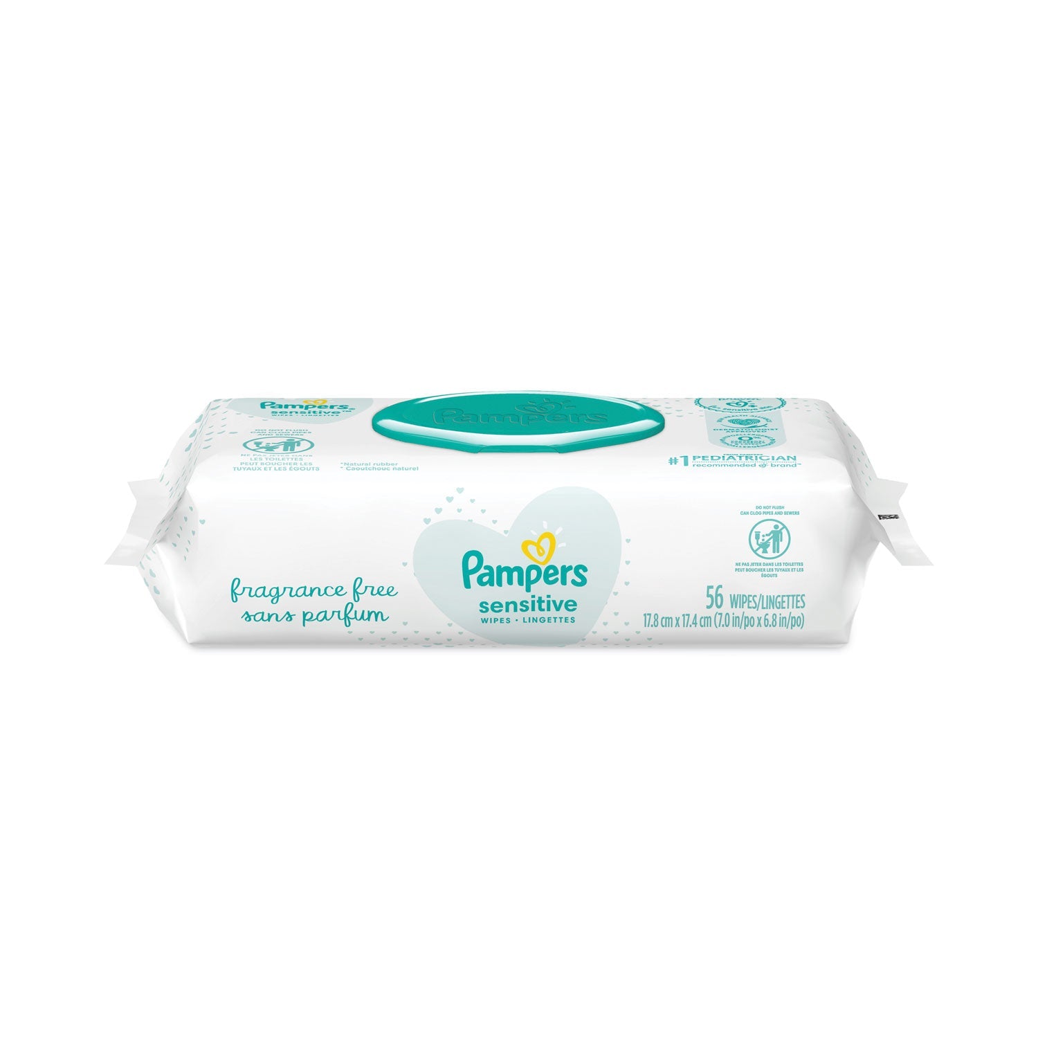 Pampers Sensitive Baby Wipes, 6.8 x 7, Unscented, White, 56/Pack, 8/Carton