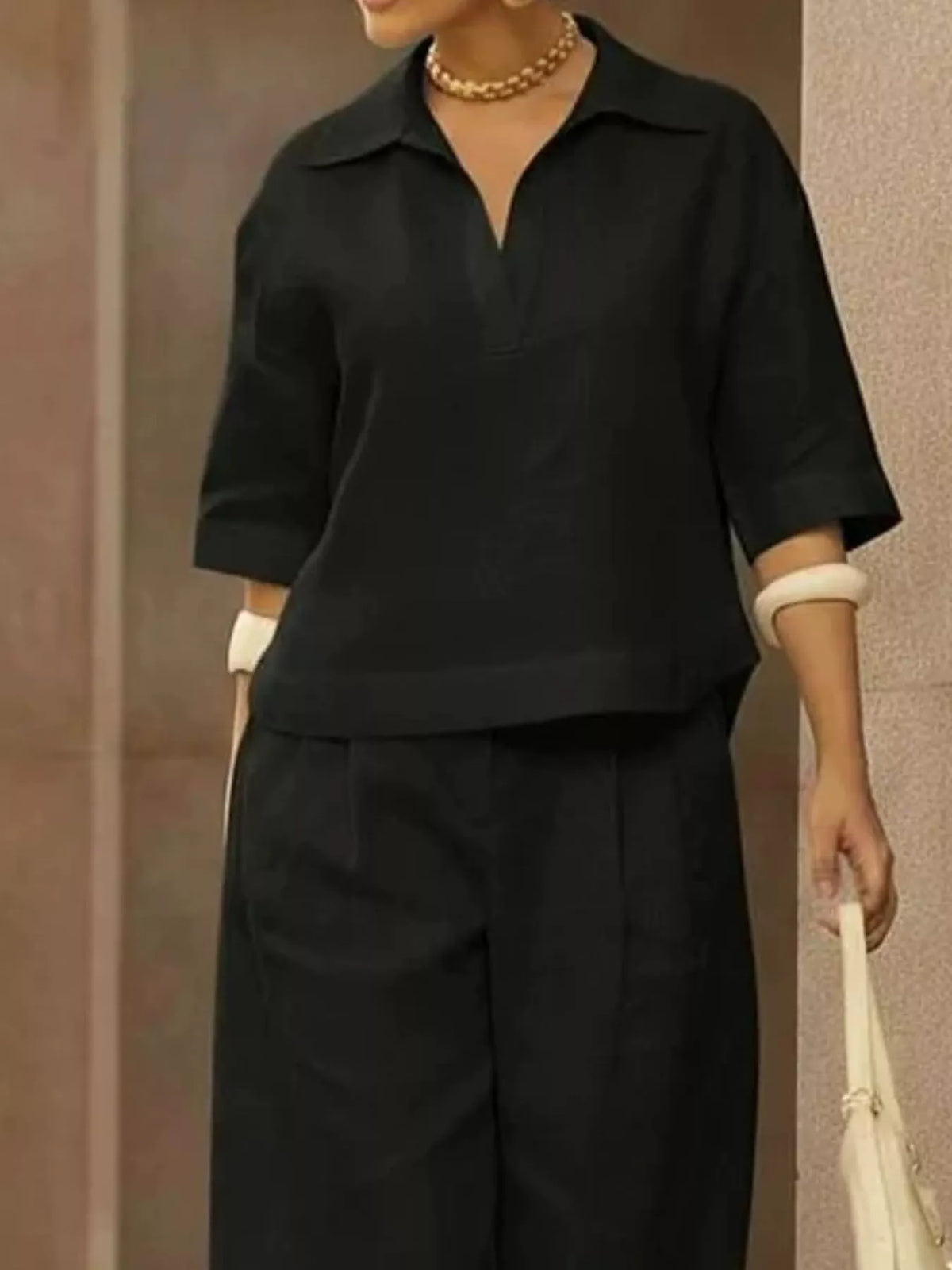 Full Size 3/4 Sleeve Top and Wide Leg Pants Set Plus Size