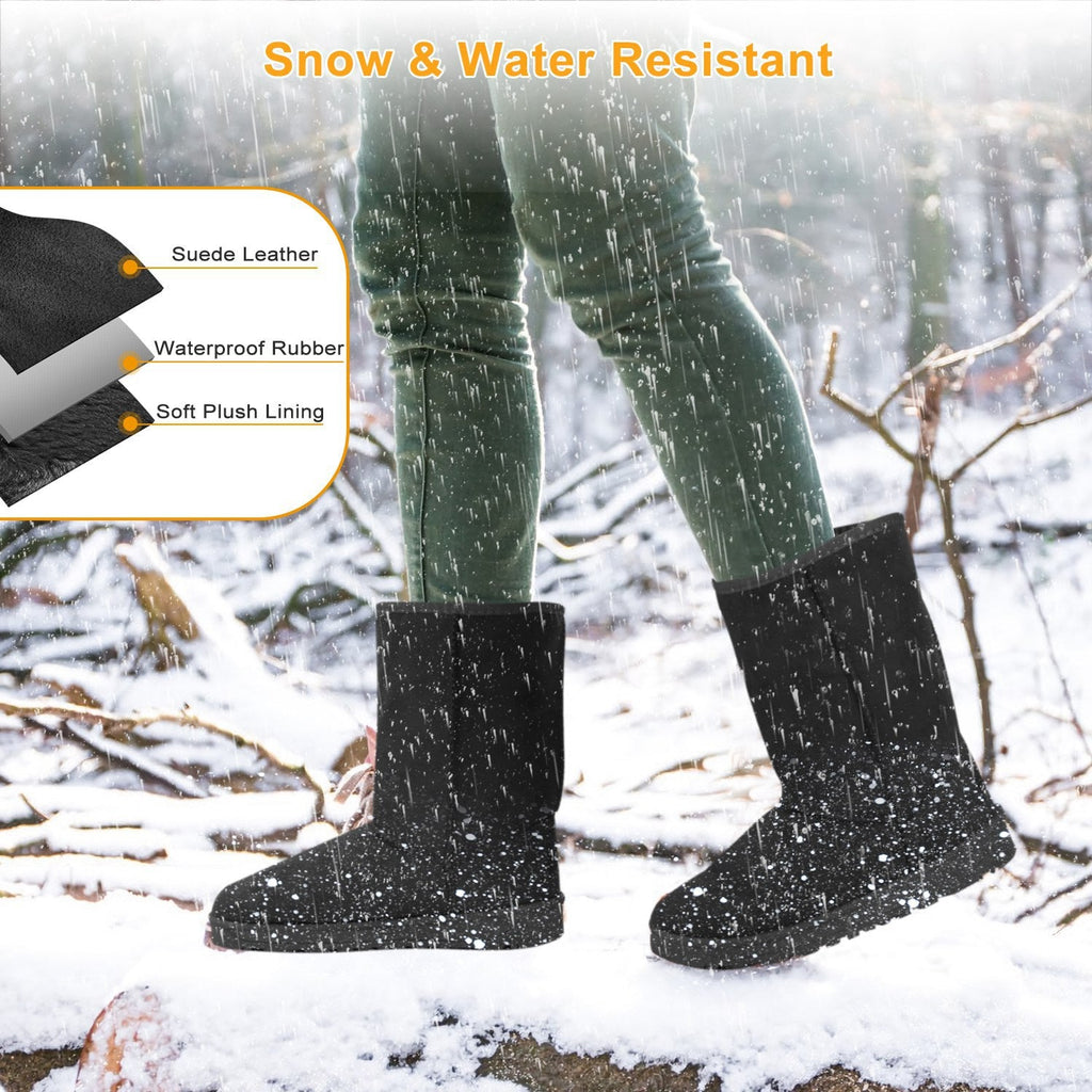 Snow Boots - Waterproof Faux Suede Mid-Calf with Warm Lining