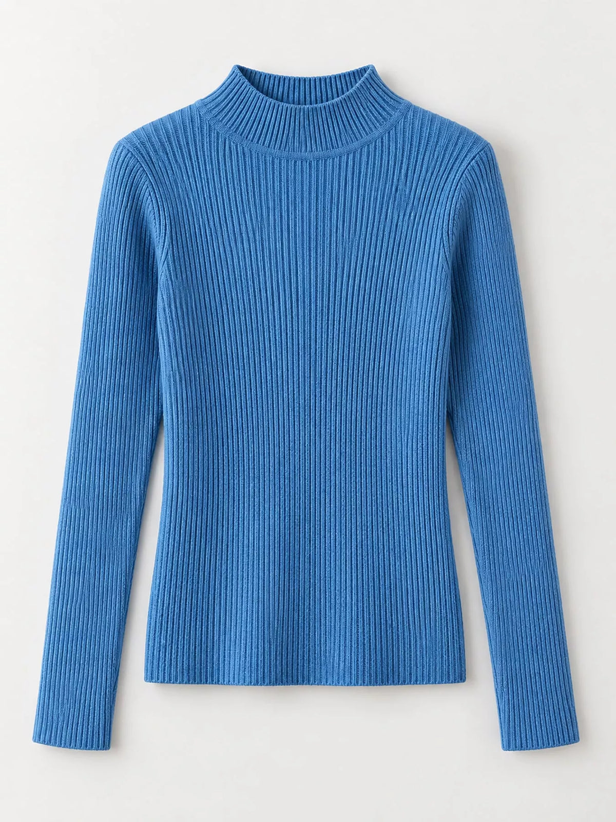 Elegant Slim-Fit Ribbed Mock Neck Knit Top