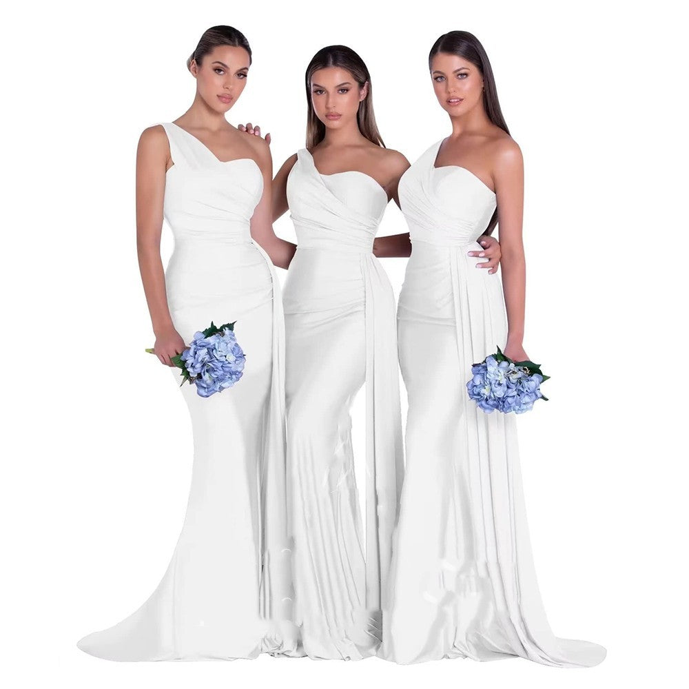 Mermaid One Shoulder Elegant Bridesmaids Dress also in plus