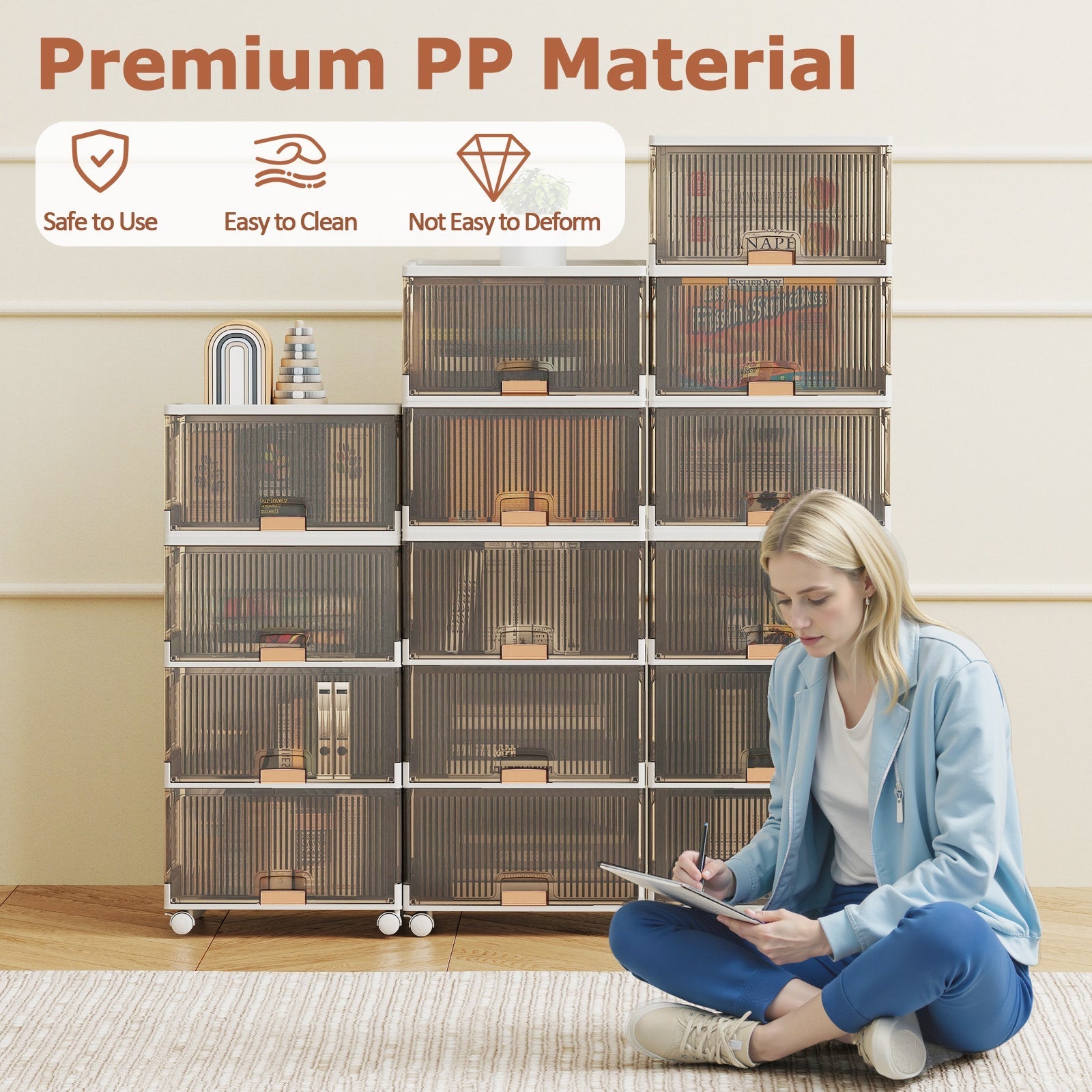 3/4/5/6-Cube Stackable Storage Bins with Detachable Wheels