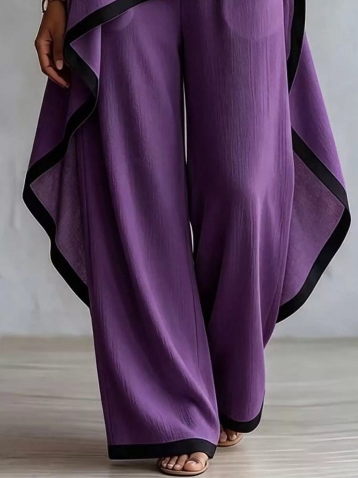 Full Size Contrast Trim High-Low Top and Pants Set Plus Size