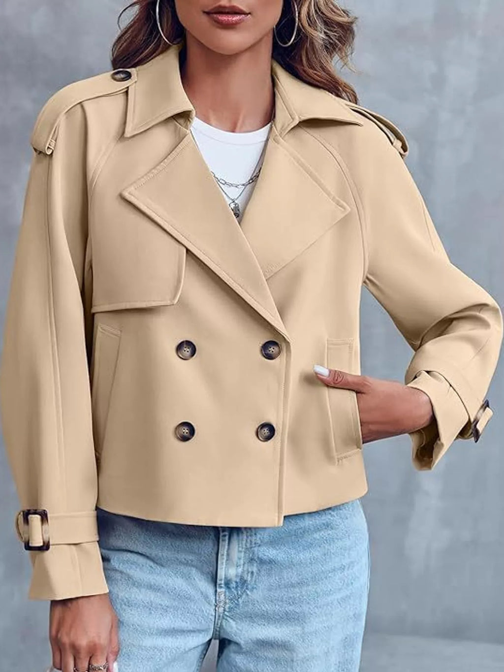 Double-Breasted Cropped Trench Outerwear