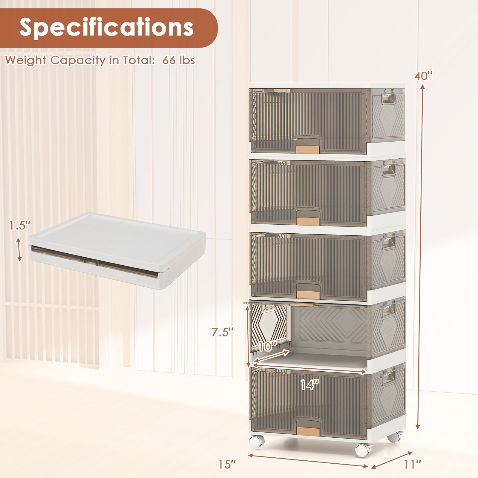 3/4/5/6-Cube Stackable Storage Bins with Detachable Wheels