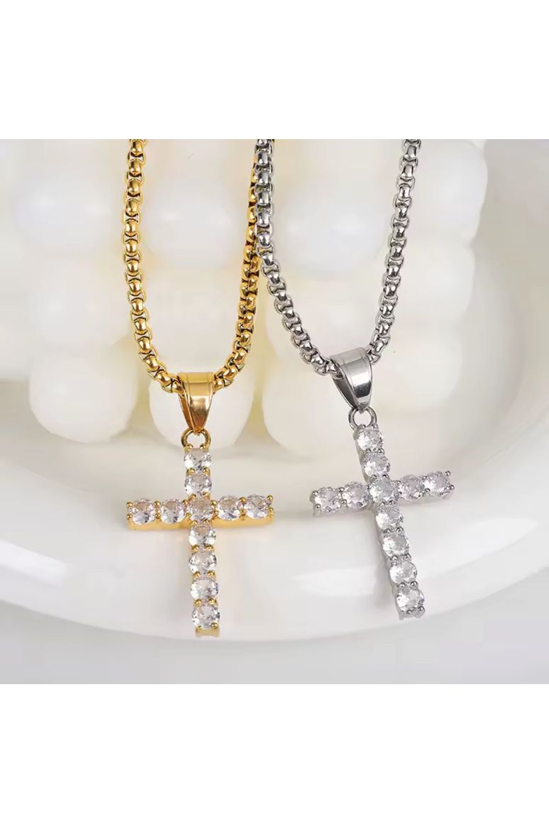 HE IS RISEN 18K CUBIC ZIRCONIA CROSS NECKLACE