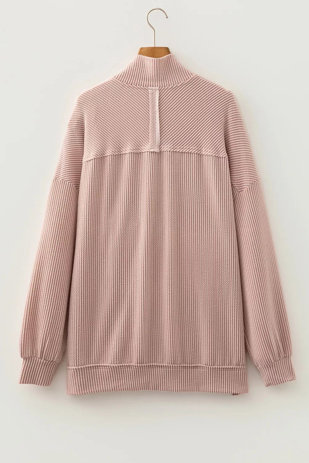 Twist Ribbed Zipper Collar Drop Shoulder Long Sleeve Top