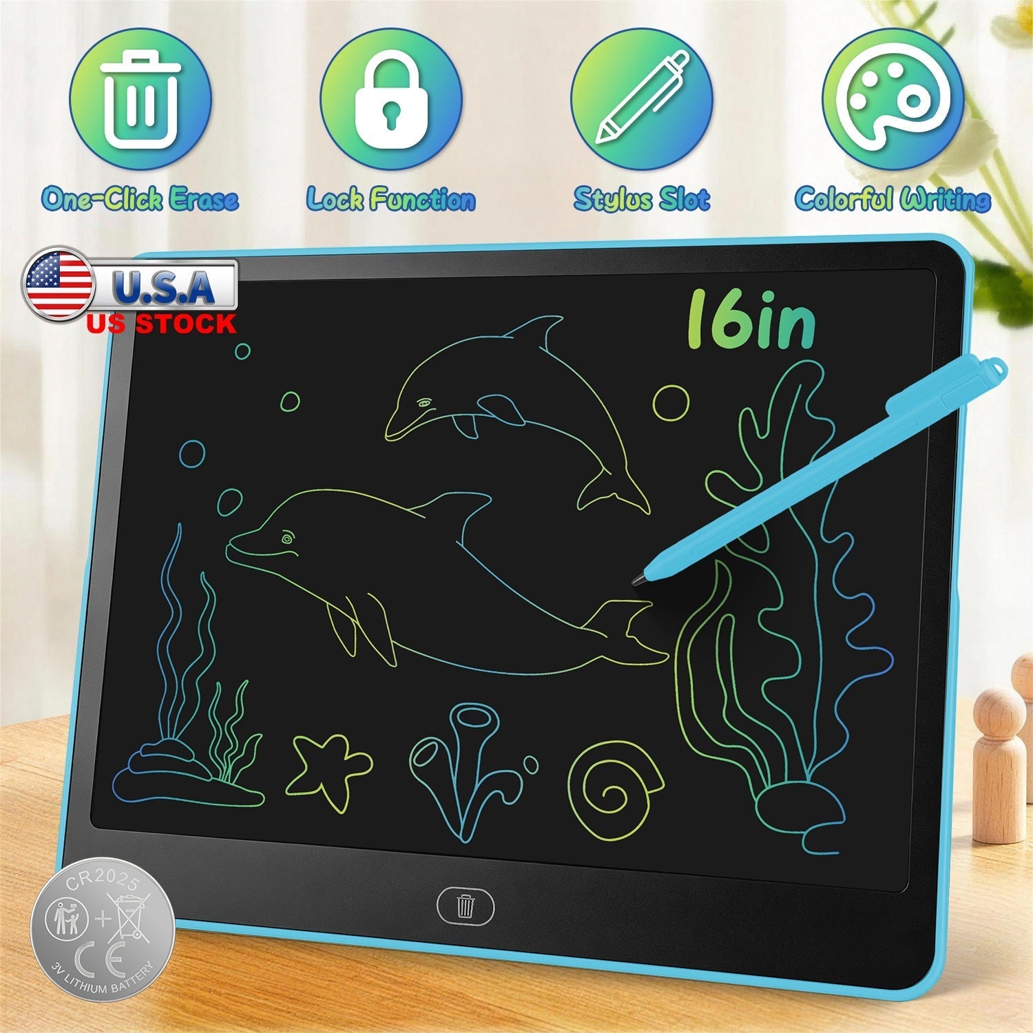 LCD Writing Tablet for Kids with Stylus & Lock Function