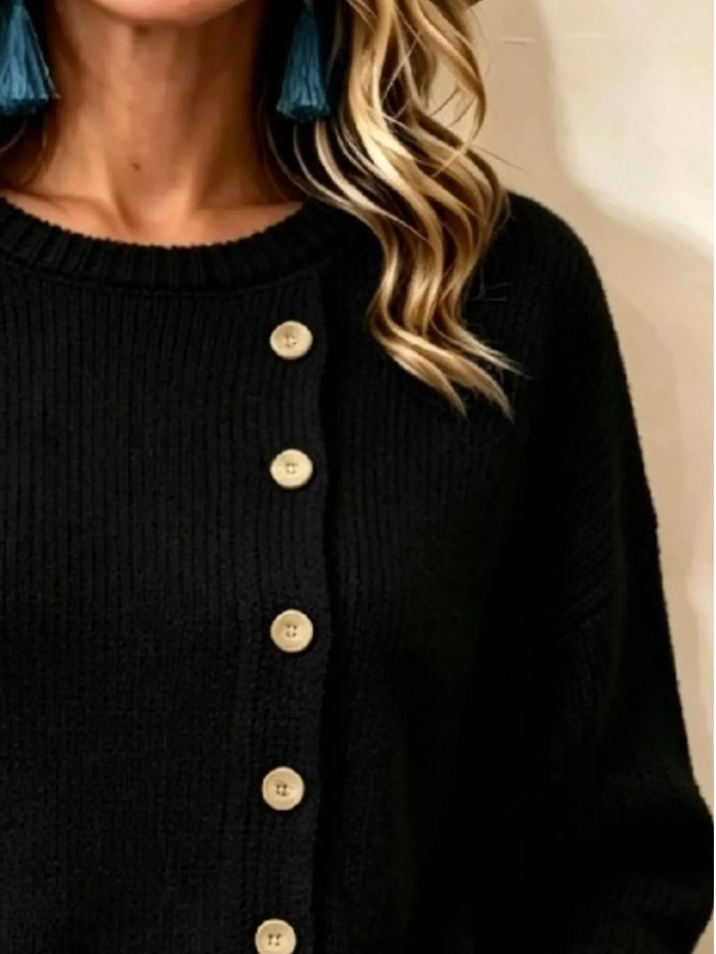 Decorative Button Round Neck Sweater