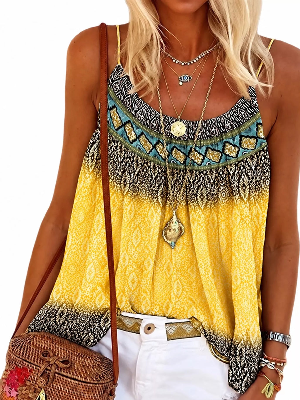 Full Size Printed Scoop Neck Cami Plus Size