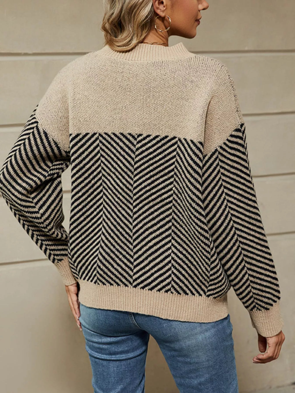 Color Block Chevron Pattern Dropped Shoulder Sweater